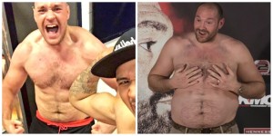 Tyson (L) recently and Tyson 5 weeks ago at the 'You let a fat man beat you' press conference. 